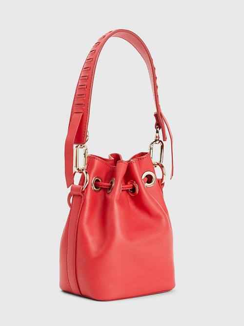 Red Tommy Hilfiger Small Luxe Leather Bucket Women's Bags | TH284TWC