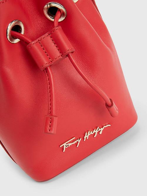 Red Tommy Hilfiger Small Luxe Leather Bucket Women's Bags | TH284TWC