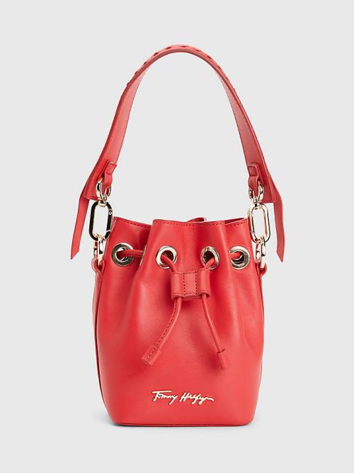 Red Tommy Hilfiger Small Luxe Leather Bucket Women\'s Bags | TH284TWC