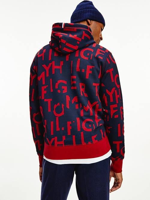 Red Tommy Hilfiger Spell Out Print Men's Hoodie | TH813LDA