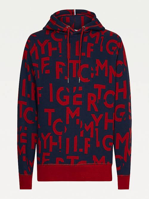 Red Tommy Hilfiger Spell Out Print Men's Hoodie | TH813LDA