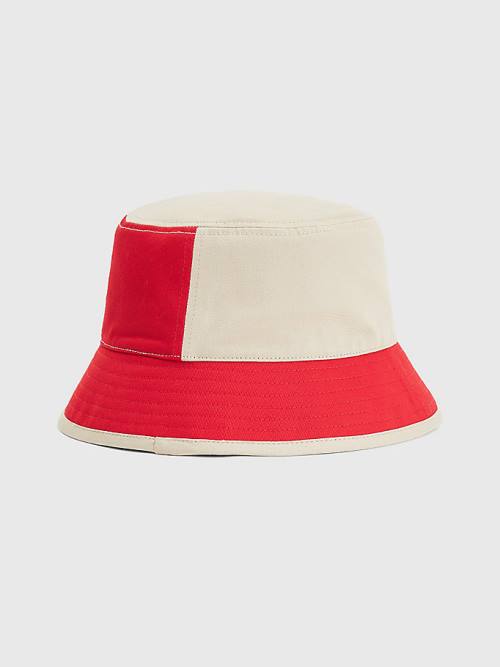 Red Tommy Hilfiger Spliced Logo Colour-Blocked Bucket Women's Hats | TH938VFD