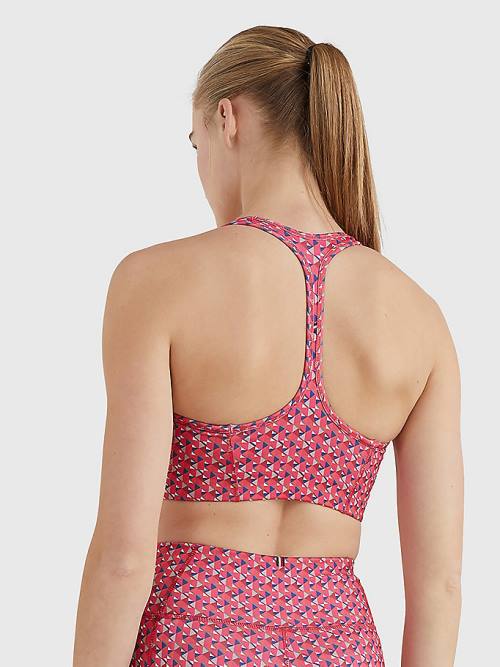 Red Tommy Hilfiger Sport Geometric Print Medium Support Bra Women's Underwear | TH916FMV