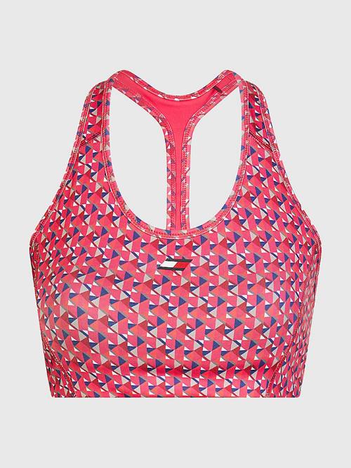 Red Tommy Hilfiger Sport Geometric Print Medium Support Bra Women's Underwear | TH916FMV