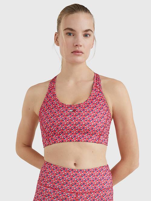 Red Tommy Hilfiger Sport Geometric Print Medium Support Bra Women\'s Underwear | TH916FMV