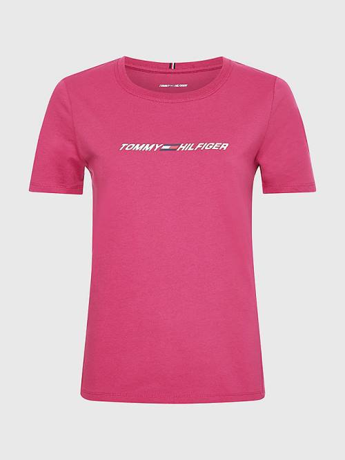 Red Tommy Hilfiger Sport Graphic Women's T Shirts | TH026WIG