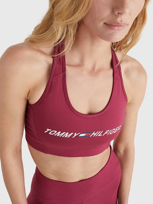 Red Tommy Hilfiger Sport Medium Support Logo Bra Women's Underwear | TH037AVX