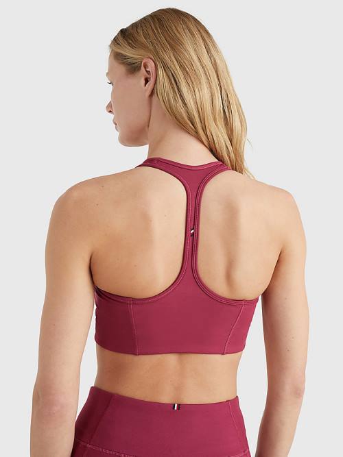 Red Tommy Hilfiger Sport Medium Support Logo Bra Women's Underwear | TH037AVX