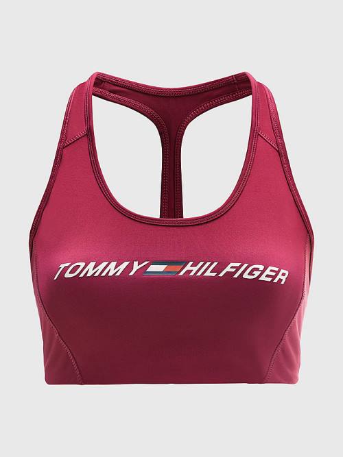 Red Tommy Hilfiger Sport Medium Support Logo Bra Women's Underwear | TH037AVX