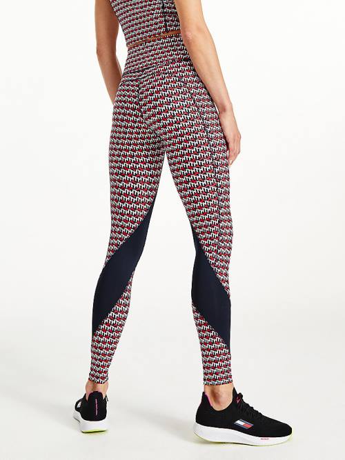 Red Tommy Hilfiger Sport Monogram Print Full Length Women's Leggings | TH230BZR