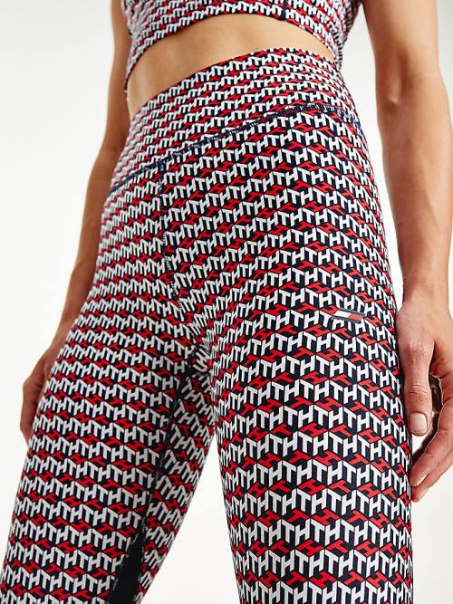 Red Tommy Hilfiger Sport Monogram Print Full Length Women's Leggings | TH230BZR