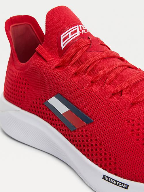 Red Tommy Hilfiger Sport Performance Knitted Men's Sneakers | TH560QAN