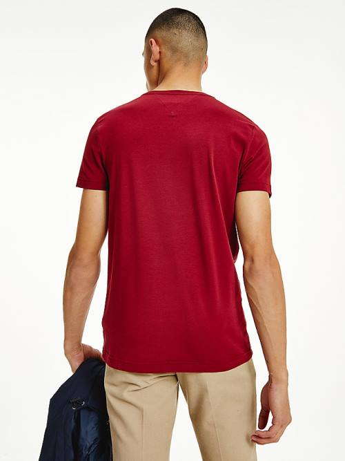 Red Tommy Hilfiger Stretch Organic Cotton Slim Fit Men's T Shirts | TH193MLR