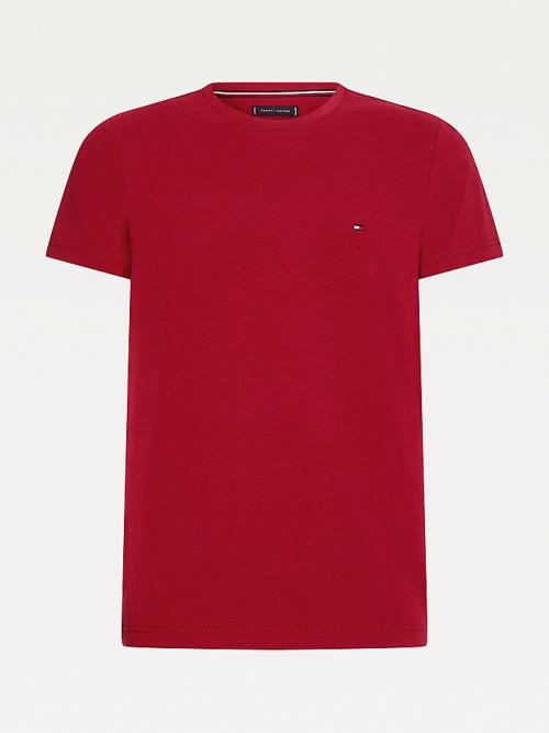 Red Tommy Hilfiger Stretch Organic Cotton Slim Fit Men's T Shirts | TH193MLR