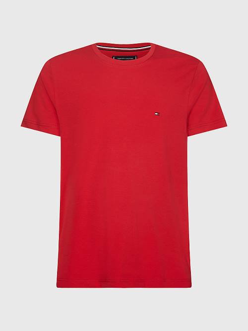 Red Tommy Hilfiger Stretch Organic Cotton Slim Fit Men's T Shirts | TH867QXH