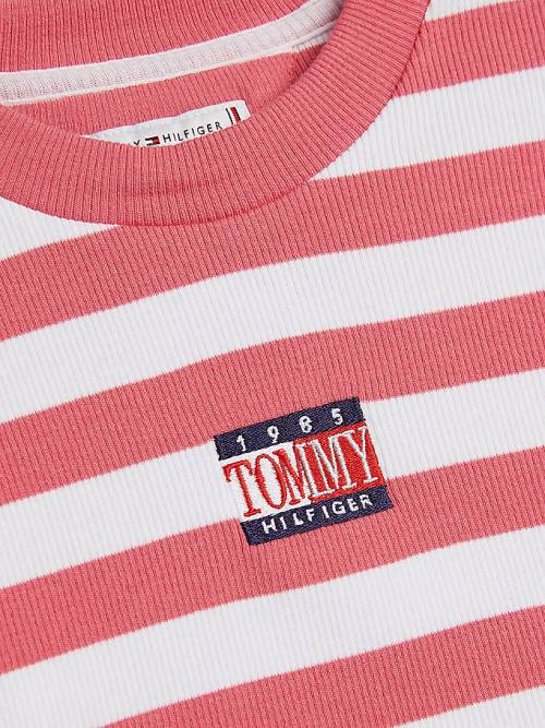 Red Tommy Hilfiger Stripe Crop Long Sleeve Girls' T Shirts | TH418BUS