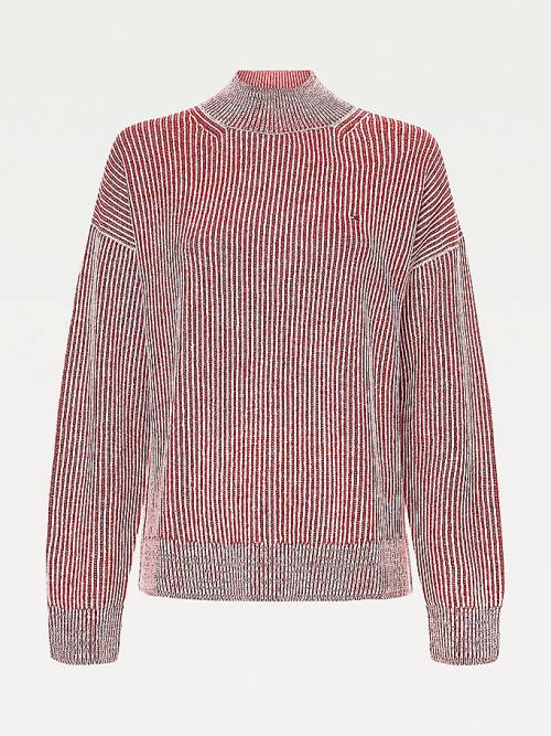 Red Tommy Hilfiger Stripe Mock Turtleneck Wool Jumper Women's Sweaters | TH609XIJ