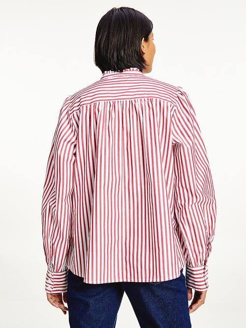 Red Tommy Hilfiger Stripe Relaxed Fit Frill Women's Blouse | TH573GYS