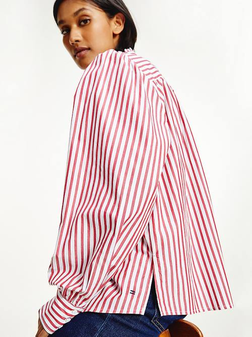 Red Tommy Hilfiger Stripe Relaxed Fit Frill Women's Blouse | TH573GYS