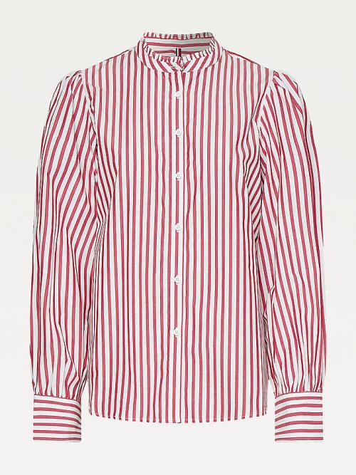 Red Tommy Hilfiger Stripe Relaxed Fit Frill Women's Blouse | TH573GYS