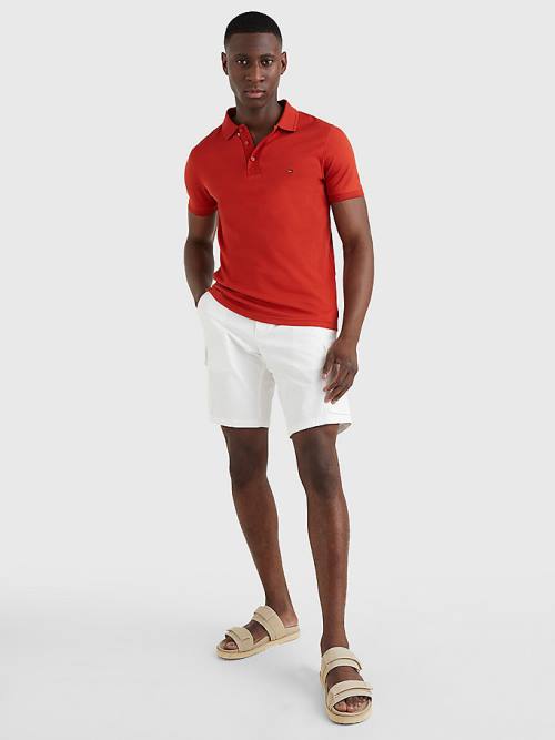 Red Tommy Hilfiger TH Flex Bubble Weave Slim Men's Polo Shirts | TH563MYT