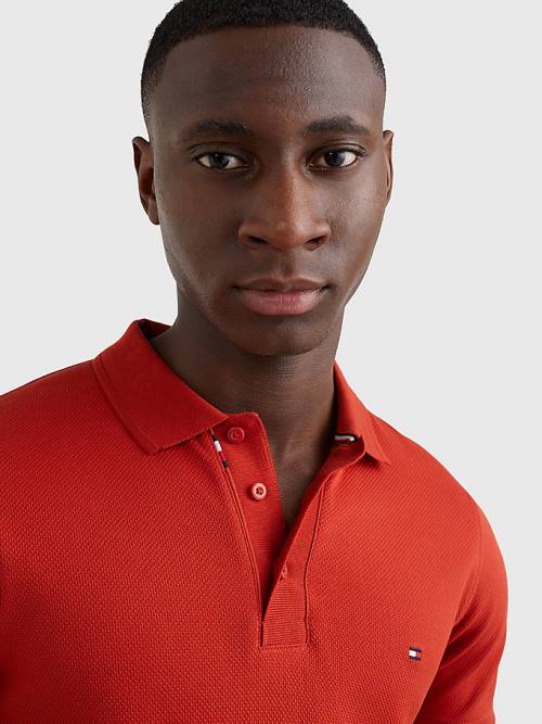 Red Tommy Hilfiger TH Flex Bubble Weave Slim Men's Polo Shirts | TH563MYT