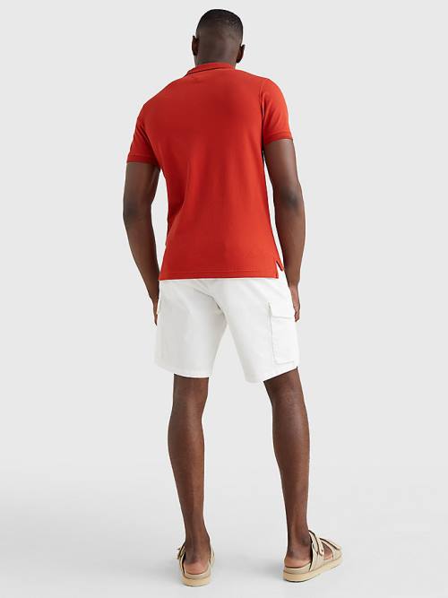 Red Tommy Hilfiger TH Flex Bubble Weave Slim Men's Polo Shirts | TH563MYT