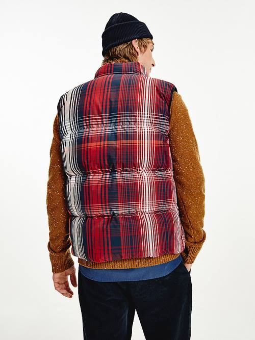 Red Tommy Hilfiger TH Warm High Loft Check Vest Men's Coats | TH423MDT