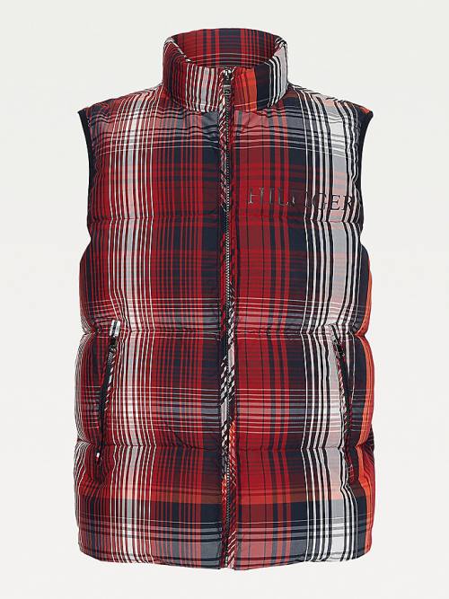 Red Tommy Hilfiger TH Warm High Loft Check Vest Men's Coats | TH423MDT