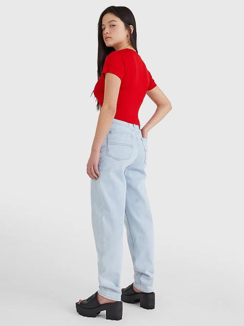 Red Tommy Hilfiger Tie Detail Cropped Women's T Shirts | TH428NUR