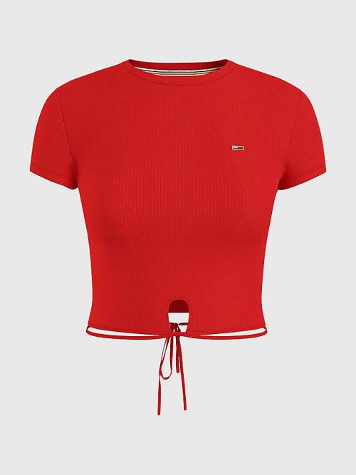 Red Tommy Hilfiger Tie Detail Cropped Women's T Shirts | TH428NUR