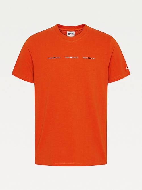 Red Tommy Hilfiger Tiny Linear Logo Men's T Shirts | TH274AVS