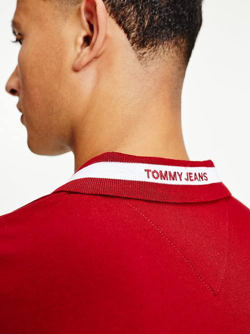 Red Tommy Hilfiger Tipped Stretch Slim Fit Men's Polo Shirts | TH912BDR