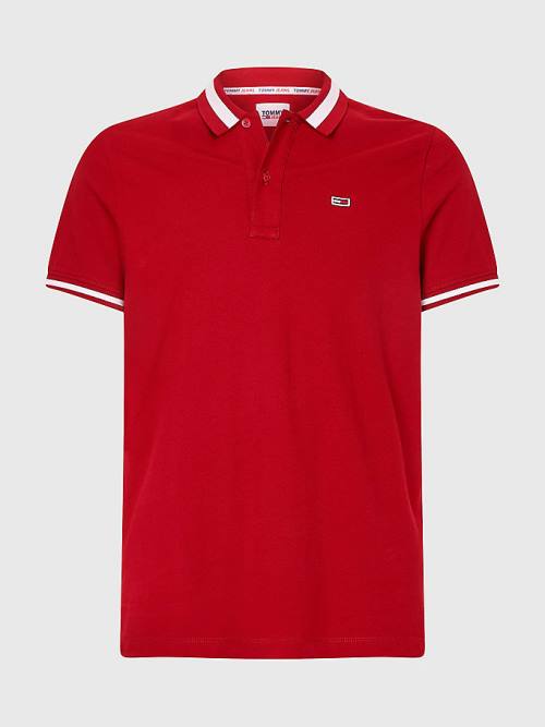 Red Tommy Hilfiger Tipped Stretch Slim Fit Men's Polo Shirts | TH912BDR