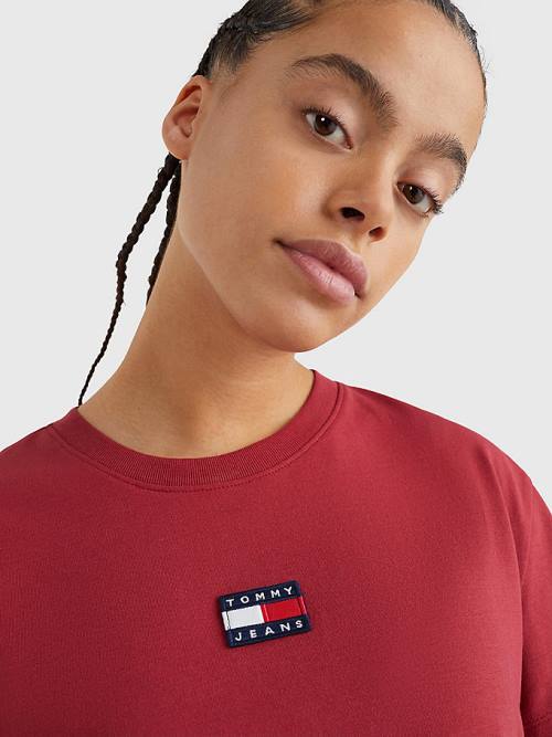 Red Tommy Hilfiger Tommy Badge Crew Neck Women's T Shirts | TH195SYE