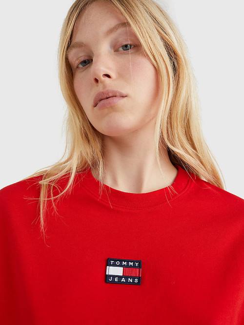 Red Tommy Hilfiger Tommy Badge Crew Neck Women's T Shirts | TH835JRA