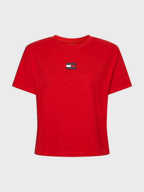 Red Tommy Hilfiger Tommy Badge Crew Neck Women's T Shirts | TH835JRA