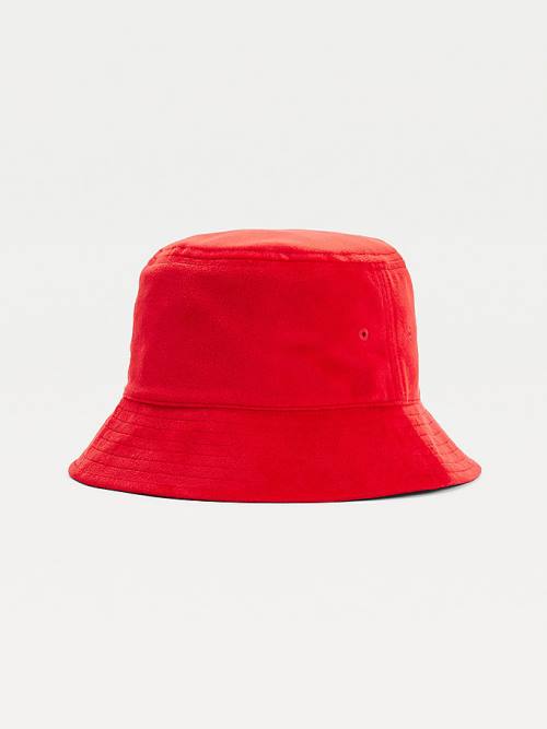 Red Tommy Hilfiger Tommy Badge Velvet Bucket Women's Hats | TH483CNI