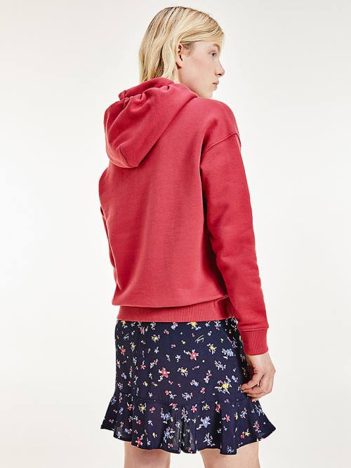 Red Tommy Hilfiger Tommy Badge Women's Hoodie | TH972XCO