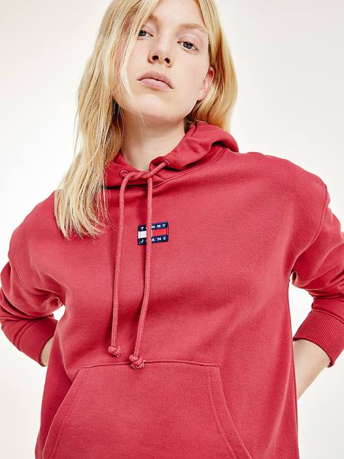 Red Tommy Hilfiger Tommy Badge Women's Hoodie | TH972XCO