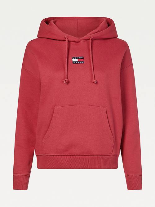 Red Tommy Hilfiger Tommy Badge Women's Hoodie | TH972XCO