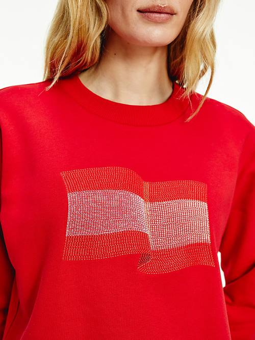 Red Tommy Hilfiger Tommy Icons Crew Neck Women's Sweatshirts | TH015VEL