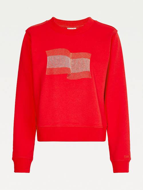 Red Tommy Hilfiger Tommy Icons Crew Neck Women's Sweatshirts | TH015VEL