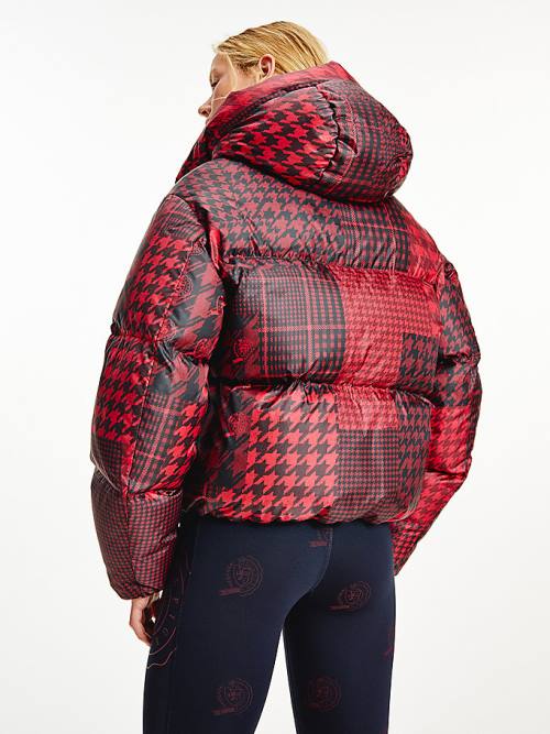 Red Tommy Hilfiger Tommy Icons Houndstooth Relaxed Puffer Women's Jackets | TH240YFT