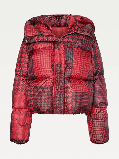 Red Tommy Hilfiger Tommy Icons Houndstooth Relaxed Puffer Women's Jackets | TH240YFT