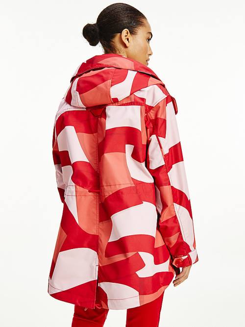 Red Tommy Hilfiger Tommy Icons Motion Print Parka Women's Coats | TH359BYQ