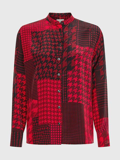 Red Tommy Hilfiger Tommy Icons Silk Relaxed Fit Women's Blouse | TH681TDU