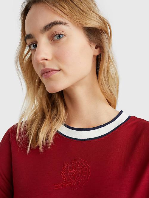 Red Tommy Hilfiger Tommy Icons Slim Fit Women's T Shirts | TH715EOS