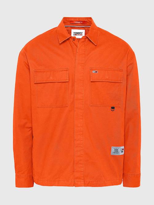 Red Tommy Hilfiger Tommy Jeans Tech Organic Cotton Twill Overshirt Men\'s Shirts | TH943XBO