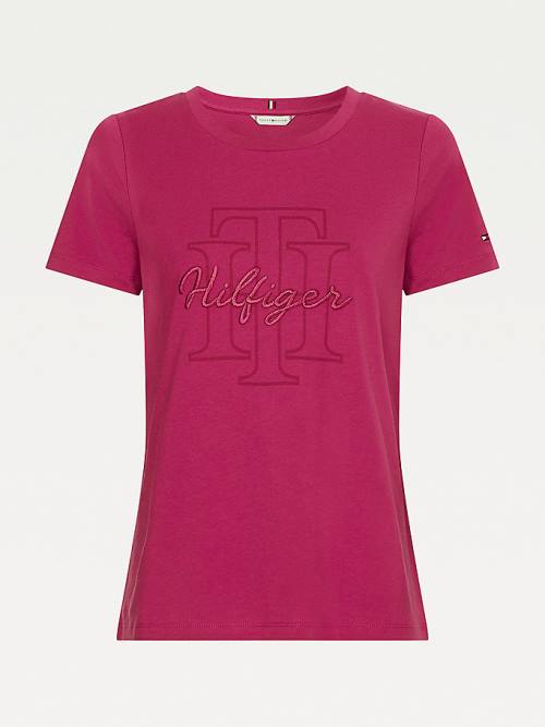 Red Tommy Hilfiger Tonal Script Logo Organic Cotton Women's T Shirts | TH241XKF